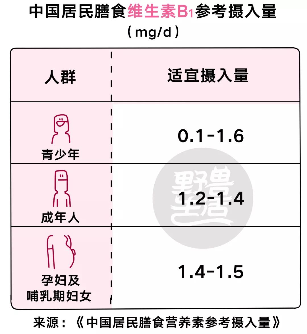 八种维生素B功效及膳食参考摄入量